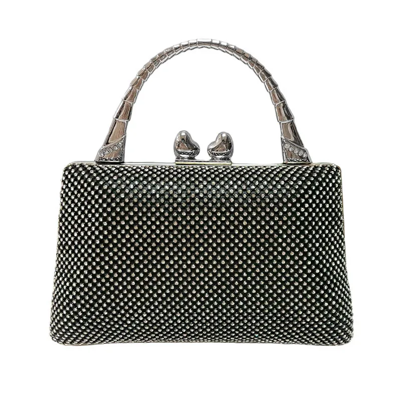 Shiny Bride Diamonds Clutches Women's Mesh Knucklebox Silver Evening Purse Shoulder Chain Wedding Party Fashion Banquet Handbags