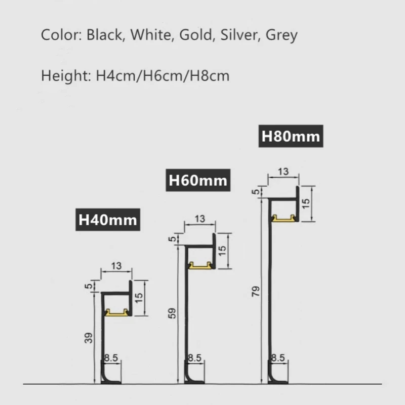 H40/60/80mm Sockel leiste Zubehör LED Aluminium Profil verbinder Fuß leiste Streifen Licht interne externe Ecke End kappe