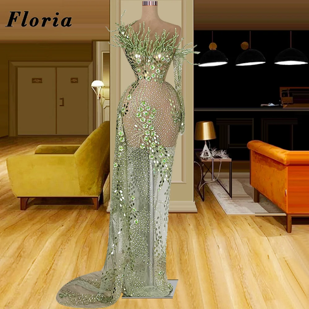 

Floria New Fashion Full Beading Evening Dresses Women Celebrity Dress Mermaid Long Prom Dress For Wedding Pearls Party Night