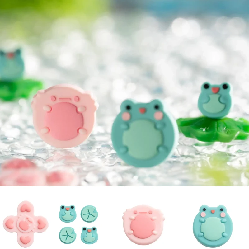 Cute Frog Silicone Soft D-pad Cross Button ABXY Key Sticker Skin Case For Switch Oled NS Joy-con Thumb Stick Grip Cap Cover