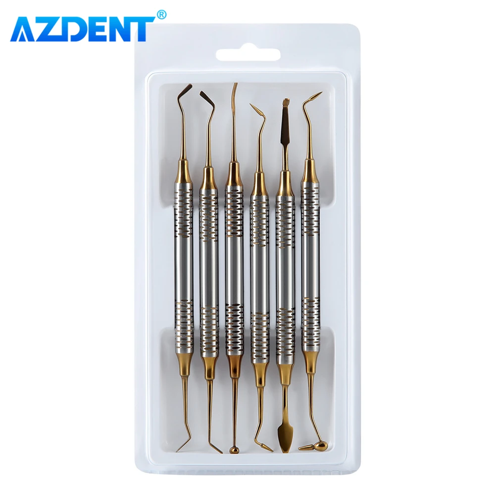 AZDENT – spatule de remplissage Composite dentaire, outils en acier inoxydable, placage de titane, poignée épaisse, instrument de réparation de remplissage en résine, 6 pièces