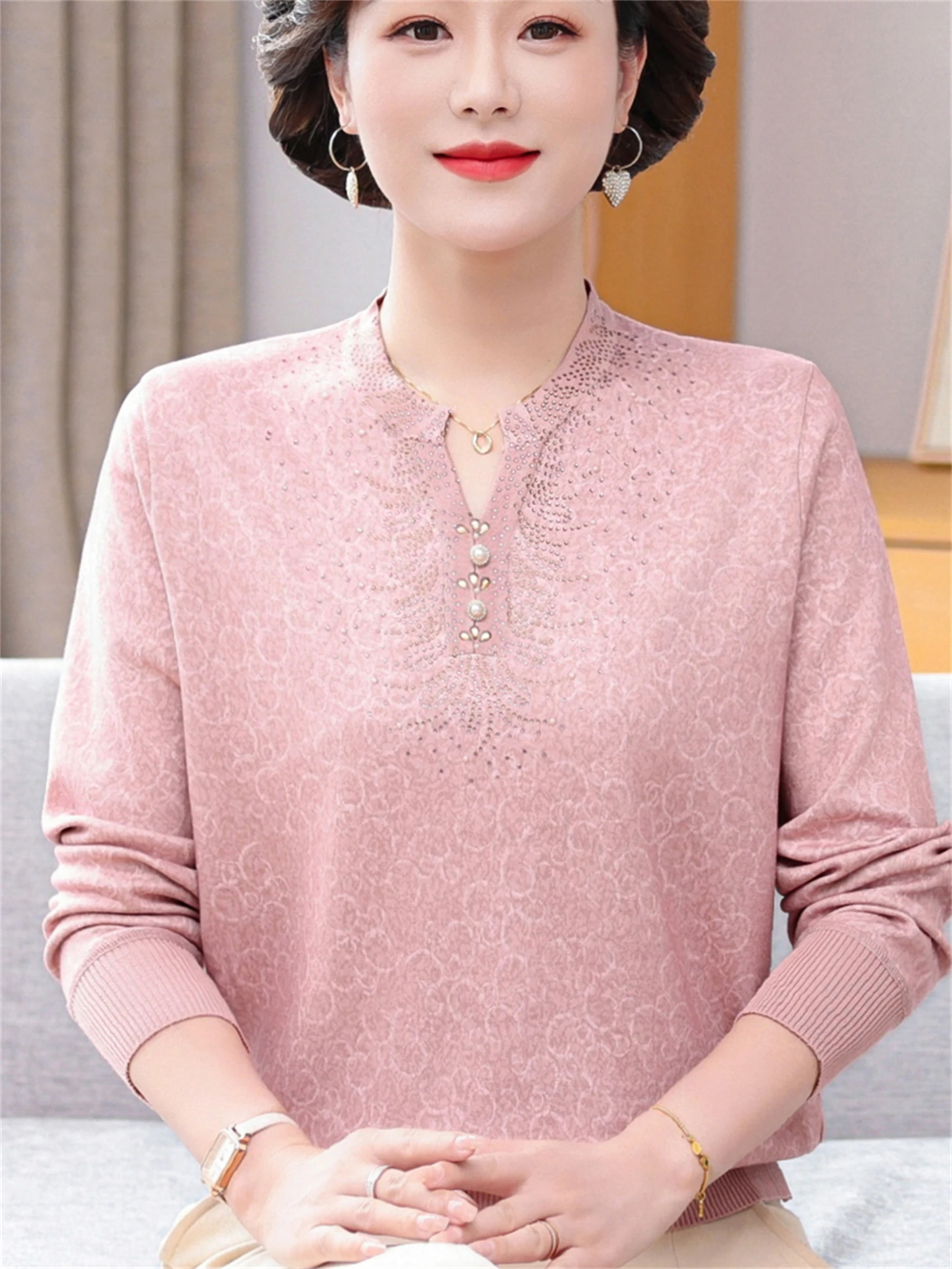 

Модный вязаный шерстяной топ для женщин среднего возраста, весенне-осенний базовый слой, тонкая шерстяная одежда свободного кроя