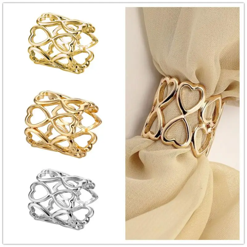 1/4Pcs Alloy Circle Scarves Brooch Pins Metal Heart Hollow Out Silk Scarf Buckle Ring Clips For Women Girls Clothing Accessories