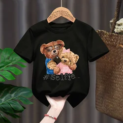 Lustige Bär Selfie Print Rot Kind T-shirts Kinder Baby Schwarz Harajuku Kawaii Kleidung Junge Mädchen Tops Geschenk Präsentieren, drop Schiff