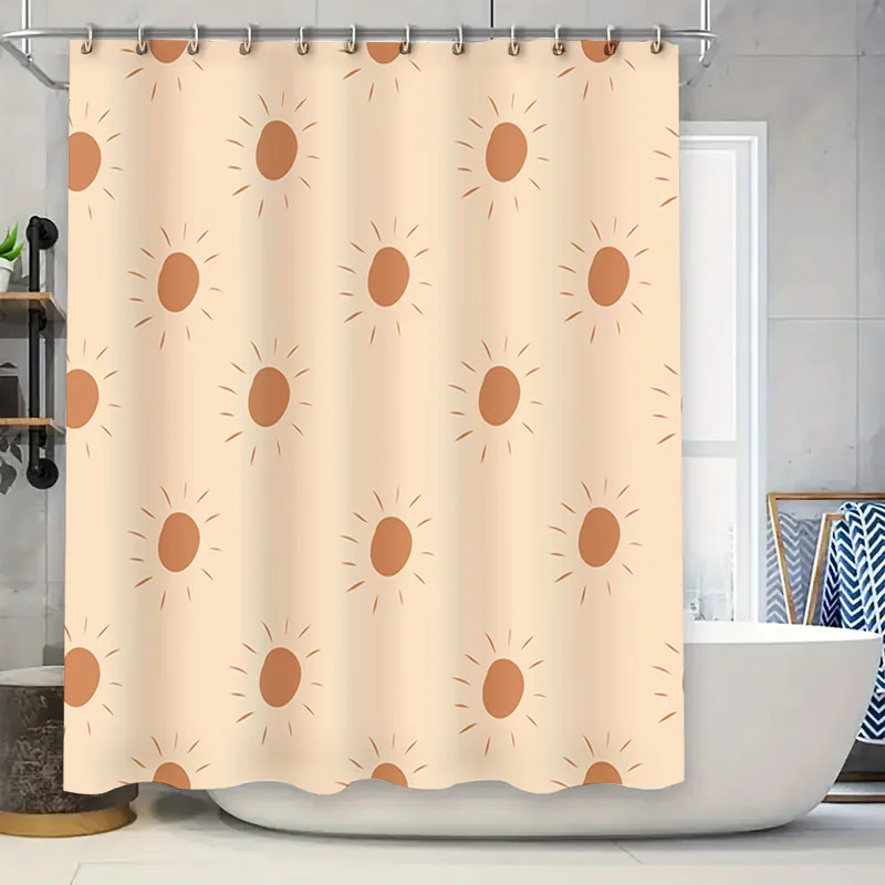 Sunburst Shower Curtain Orange Sun Pattern Bath Decoration Waterproof Fabric Shower Panels Decorative 72''x84'' (L)