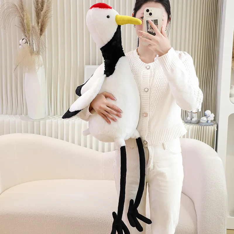 Kawaii 78/100cm Real Life Long-Legged Red-Crowned Crane Plush Stuffed Toy  Room Decor Protection Animal Doll Gift