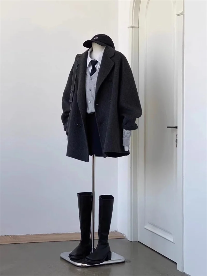 Short Double Sided Wool Coat Women's Loose Korean Woolen Suit Coats for Women Clothing Female New in Outwear Spring