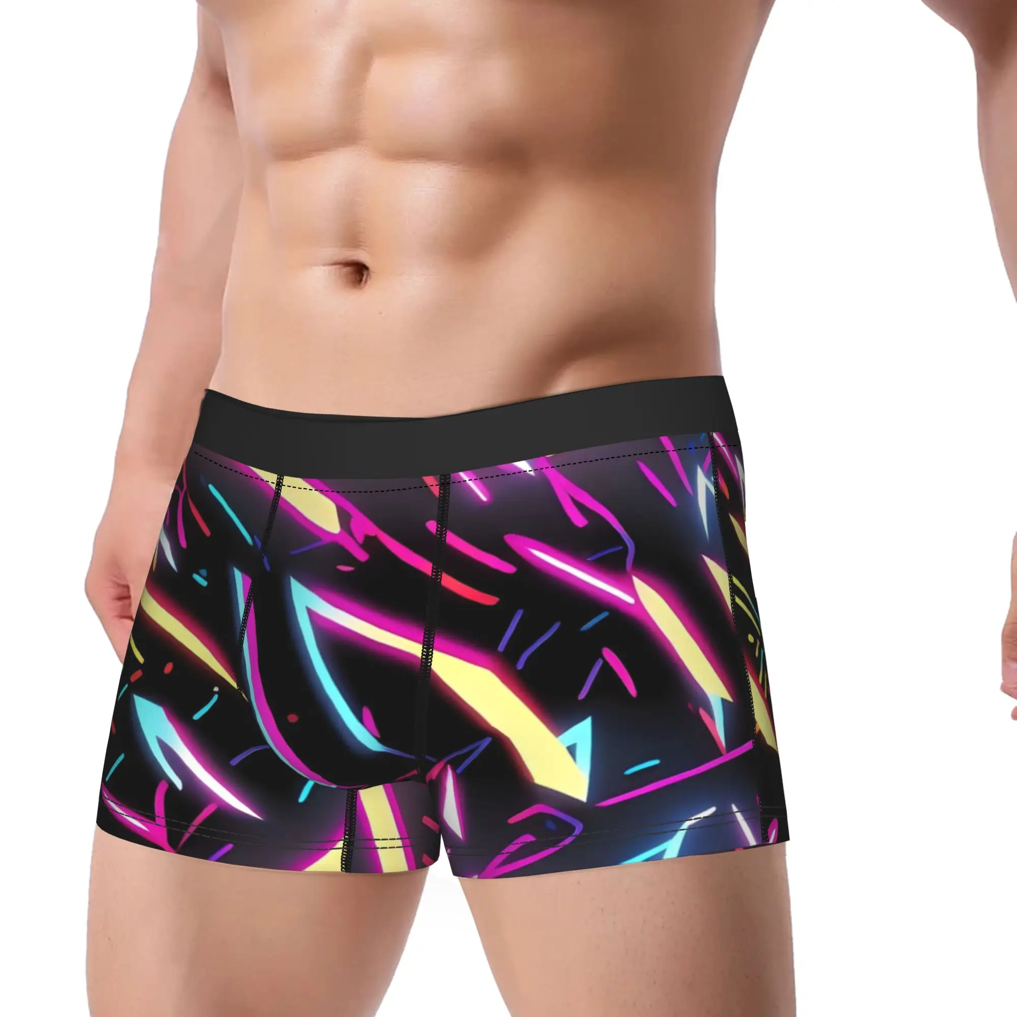 Neon Geometric Cyber Glitch Pattern  Underpants Breathbale Panties Men's Underwear Print Shorts Boxer Briefs