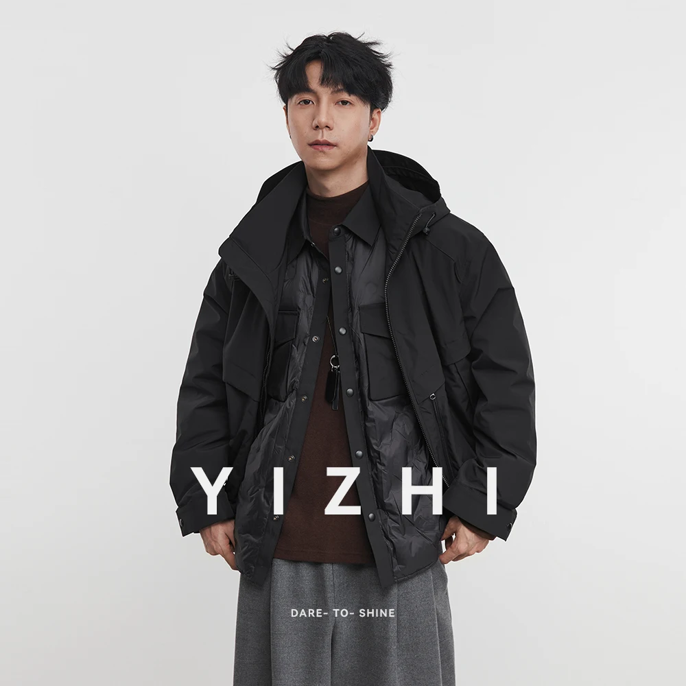 أزياء الرجال ثلاثة في واحد حقيقي قطعتين 90 الأبيض بطة أسفل سترة 2025 شتاء جديد مقنعين يندبروف سترة دافئة