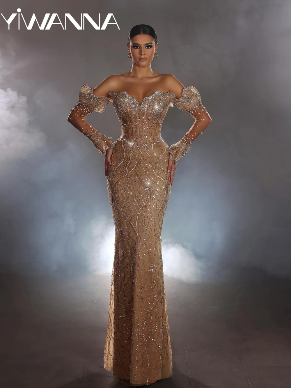 

Ослепительное роскошное длинное вечернее платье с бисером, очаровательное свадебное платье с открытыми плечами, платья для выпускного вечера с вырезом в форме сердца по индивидуальному заказу