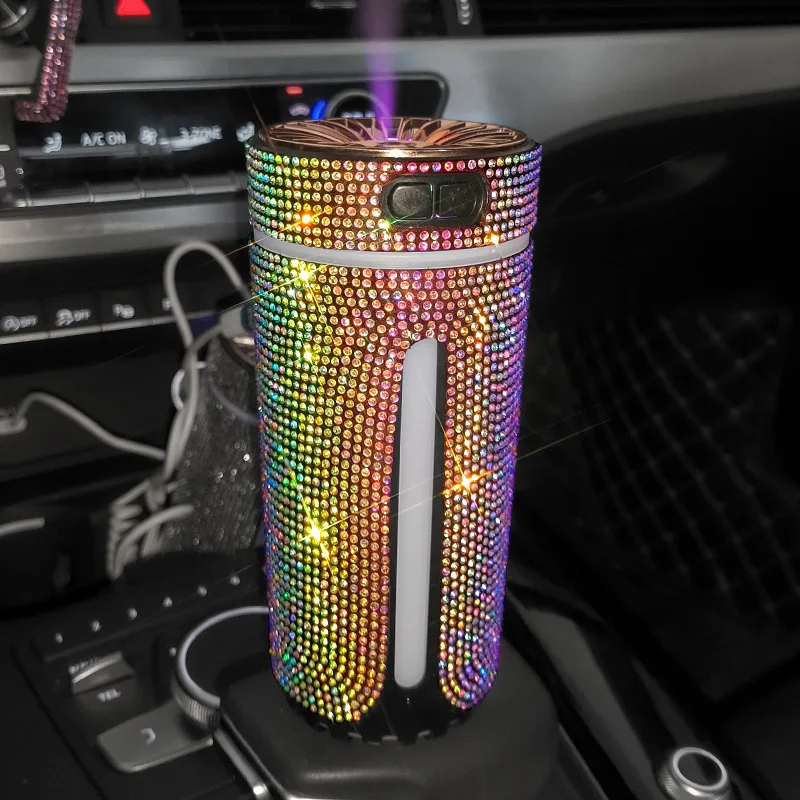 

Luxury Diamond Humidifier LED Light Car Diffuser Auto Air Purifier Aromatherapy Diffuser Air Freshener Car Accessories for Woman