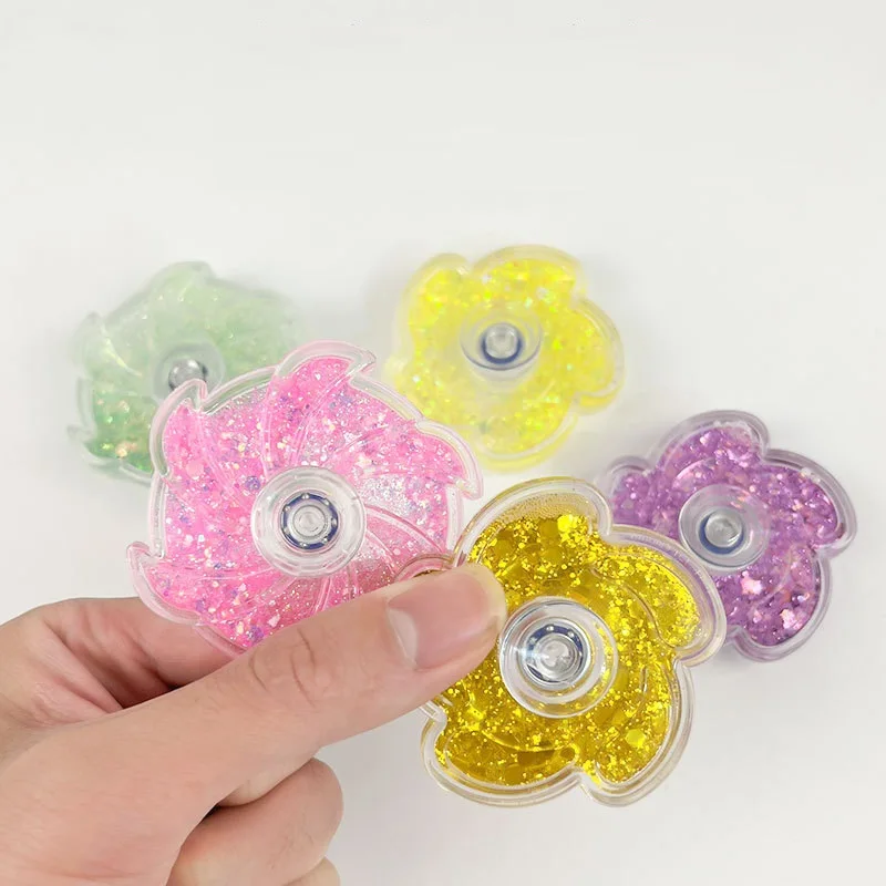 Incrível giroscópio transparente fluindo glitter flor dedo girador com forma de nuvem alívio do estresse brinquedo presente para criança menina