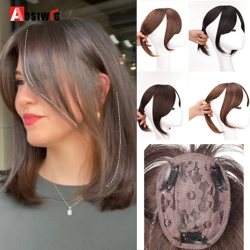 

Synthetic 3 Clip in Hair Topper With Bangs 11inch Straight Wig Overhead Natural Invisible Replacement Cover White Hair Piece For