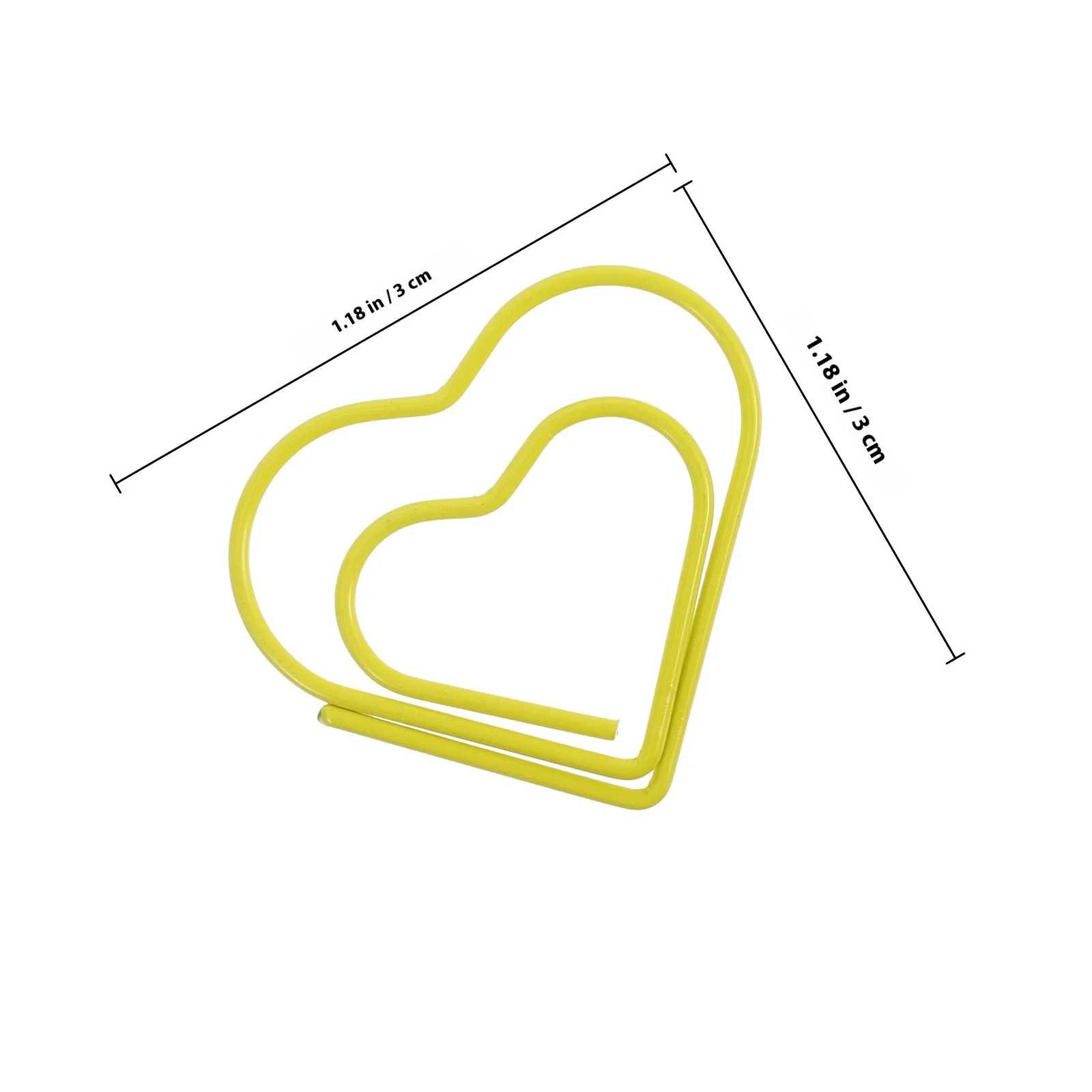 100 قطعة من مشابك الورق على شكل قلب، مشابك تنظيم المستندات المعدنية اللطيفة باللون الأصفر للمكتب والمدرسة والمنزل للاستخدام لوضع علامات على الصفحة المزخرفة