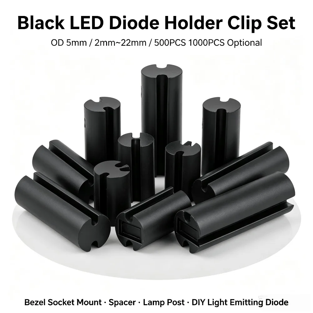 500/1000Pcs Black LED Diode Holder Clip Bezel Socket Mount, OD5mm LED Spacer Lamp Post for DIY Light Emitting Diode 2mm-22mm