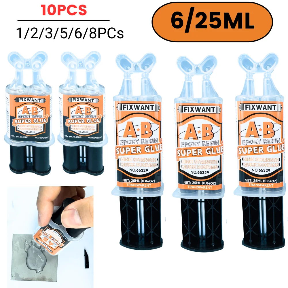 Epoxy Resin AB Glue Transparent High Strength Waterproof Multi-Purpose Heat Resistant Metal Ceramic Glass Adhesive 6/25ML