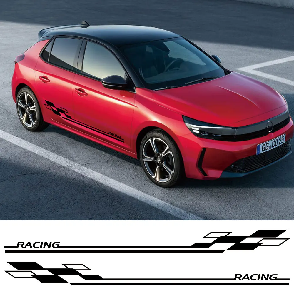 

For Opel Corsa C E F D 2PCS Car Door Side Stickers Square Grid Racing Sport Stripes Car Body Skirt Vinyl Decal Decor Accessories