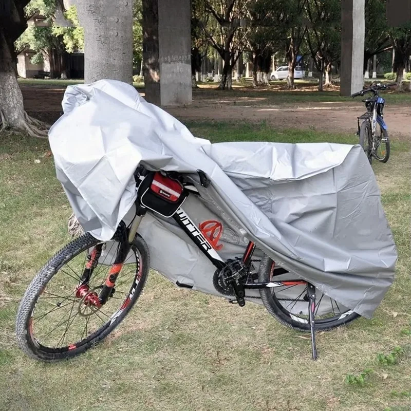

Bicycle Rain Cover Waterproof Dustproof with Storage Bag Drawstring, Silver Color All Weather Protection for Snow Frost Sun