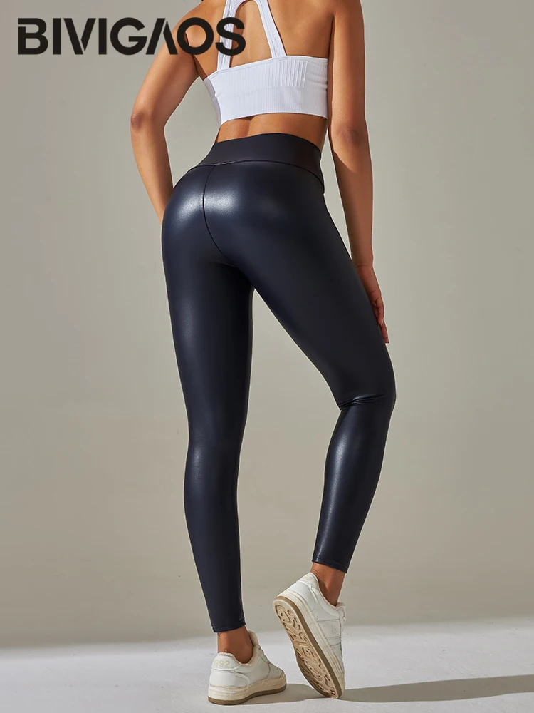 BIVIGAOS-mallas de cuero PU multicolores para mujer, Leggings ajustados de cintura alta, coloridos, sexys, ajustados