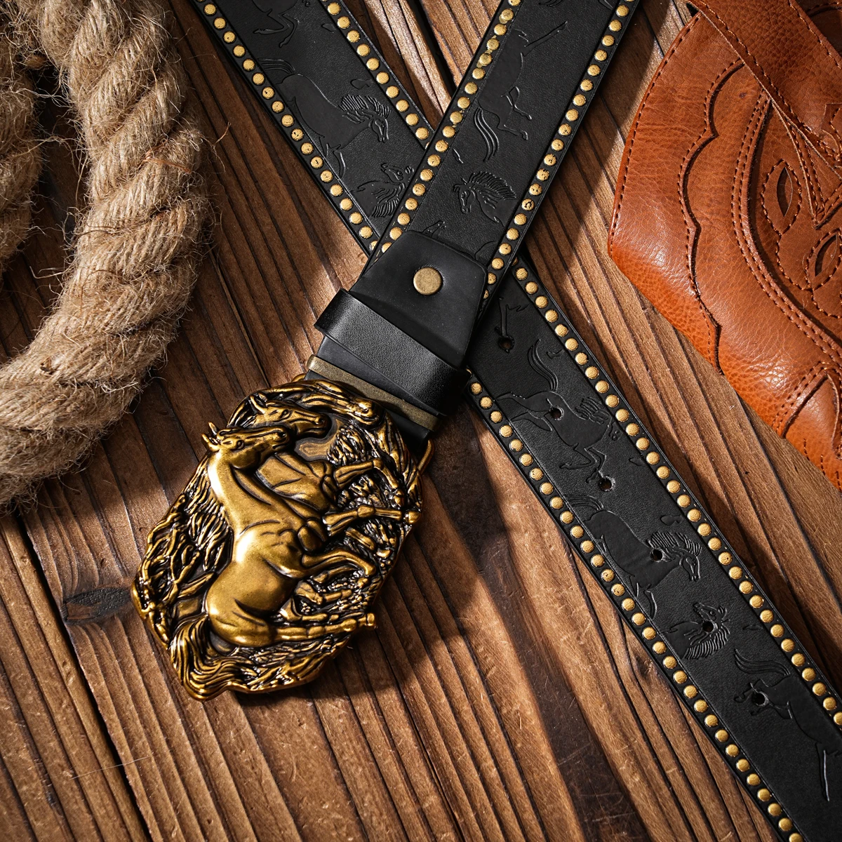 Lässige, individuelle und Retro-Gürtel, Kleidungsaccessoires im Western-Stil, Metallschnallen, PU-Gürtel, geeignet für Männer und Frauen – Detail 5
