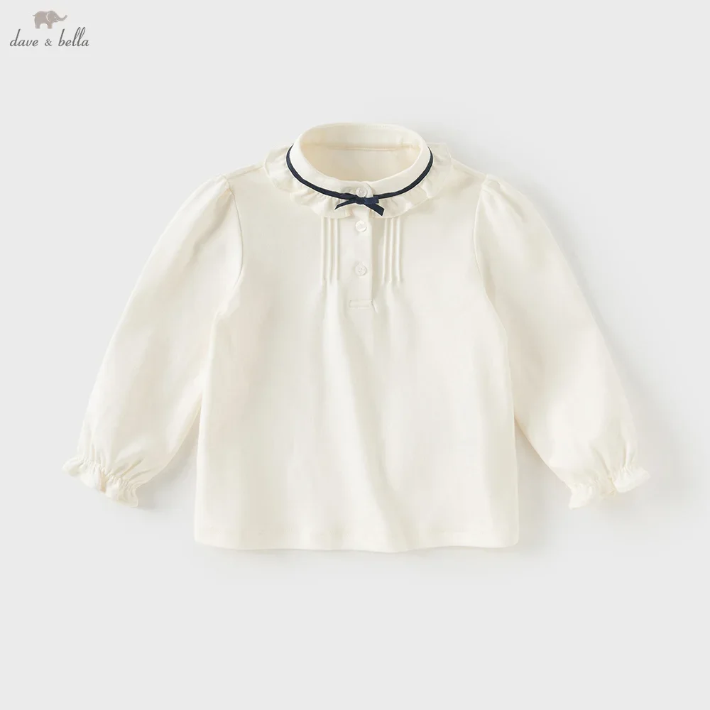 Dave Bella Children's Autumn New Girl's Long Sleeve Shirt Girls White Shirt Gentle Kids Elegant Pure Cotton Top Party DB3253132