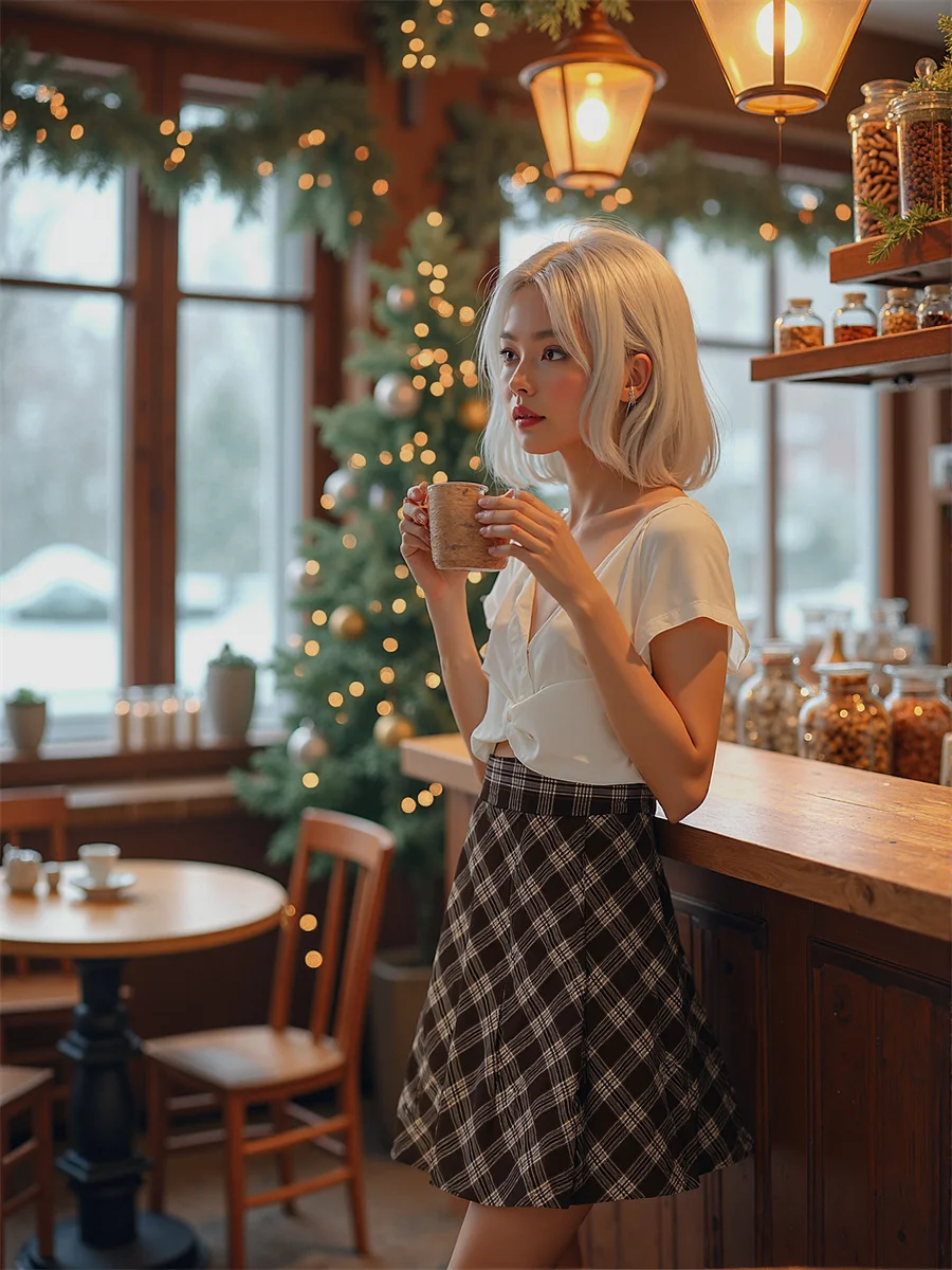 チェック柄エンパイアプリッピースタイルスカート女性のための女性服冬ストレート職場レトロ厚いポケットバックル付き裏地通気性