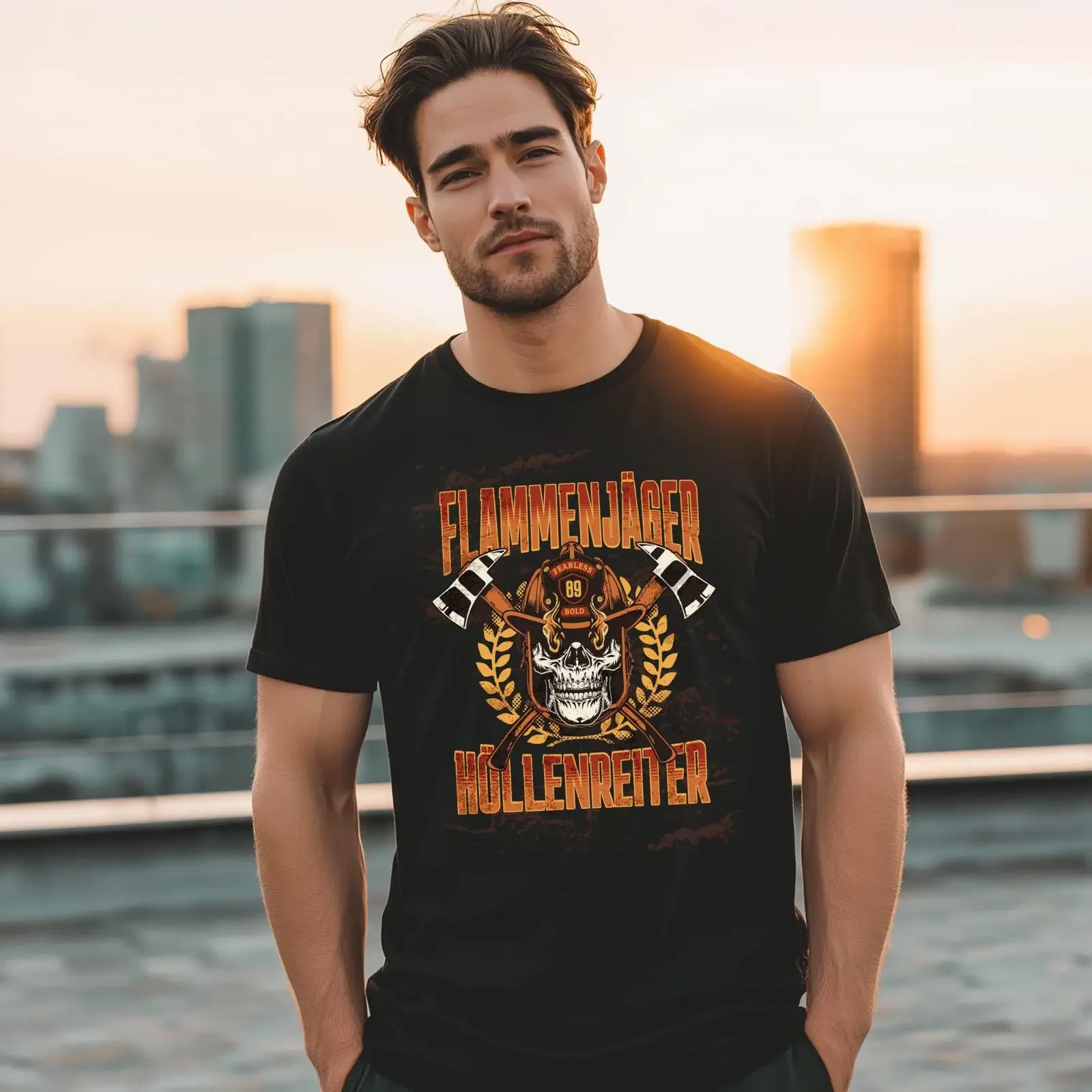 Men's Firefighter Skull T Shirt Fire Dept Casual  for Fireman Enthusiasts Him vintage Washed Slightly fashion Unisex Soft