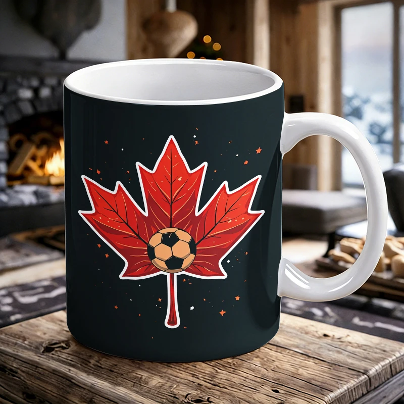 

Canada Maple Leaf Football Mug, Canadian Soccer Fan Ceramic Coffee Cup, 11oz National Pride Sport Daily Drinkware