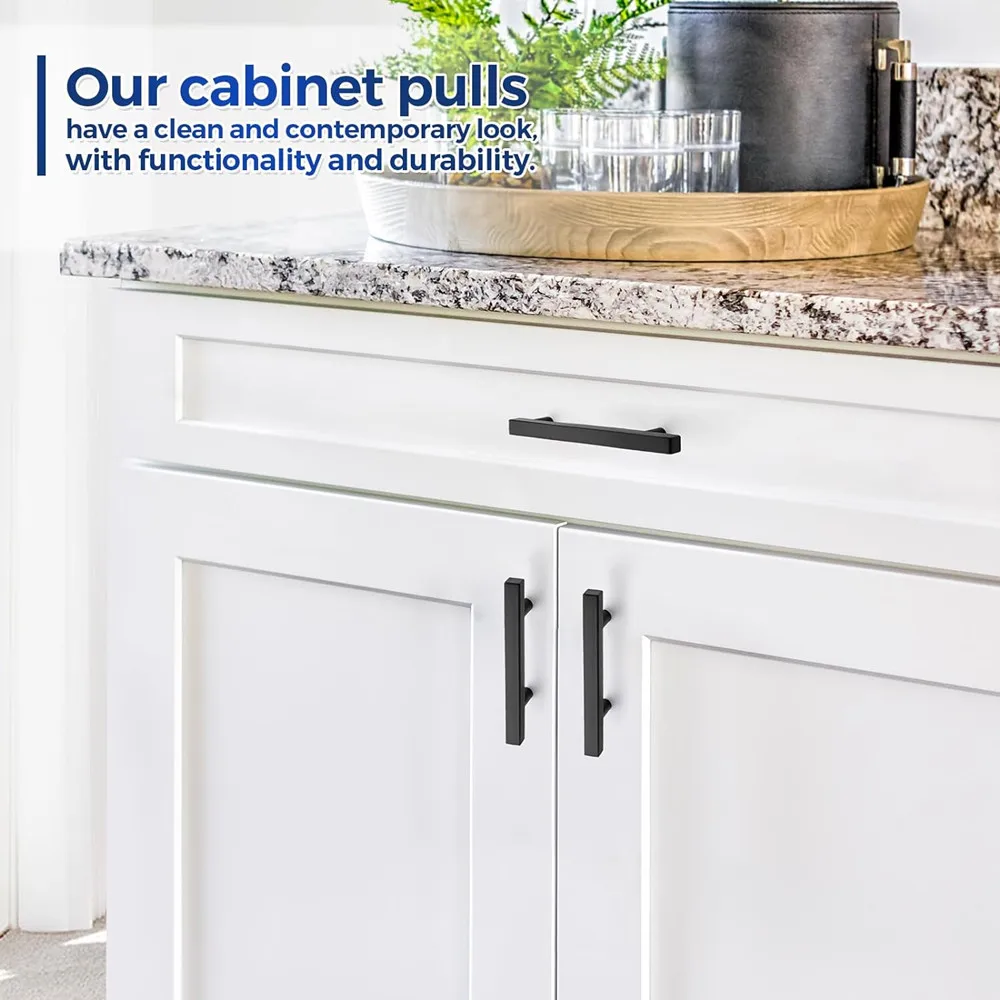 Matte Black Square Cabinet Handles Modern Stainless Steel Cabinet T Bar Furniture Hardware Pulls Knob for Kitchen and Drawers
