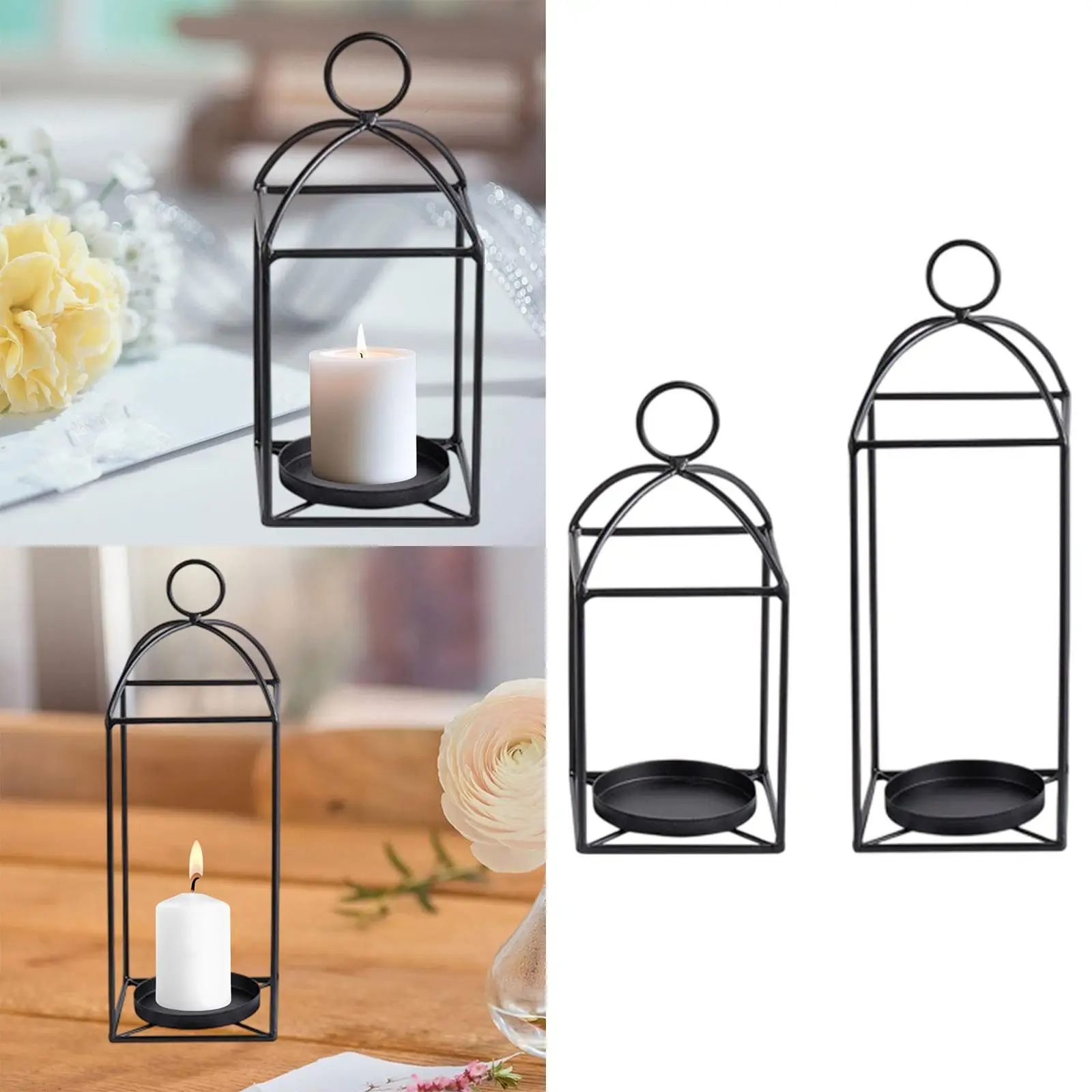 Candle Lantern Decor Rustic Home Decoration Black Hanging Pillar Candle Holder for Front Porch Wedding Porch Fireplace Patio