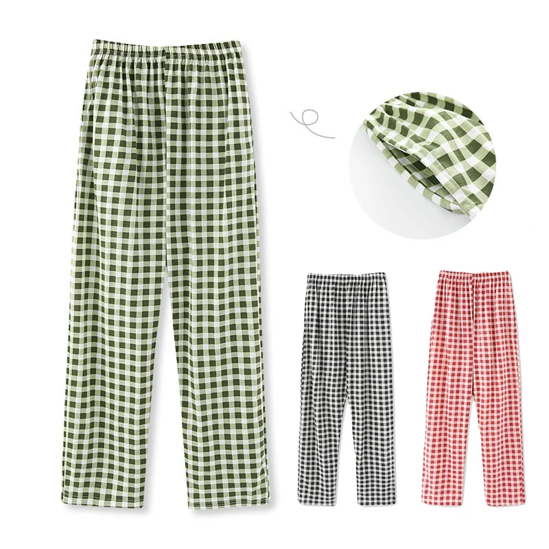 

Large Size Pajama Pants Women Knitted Cotton Home Trousers Elastic Waist Plaid Girl Autumn and Winter Sleeping Pants Outside