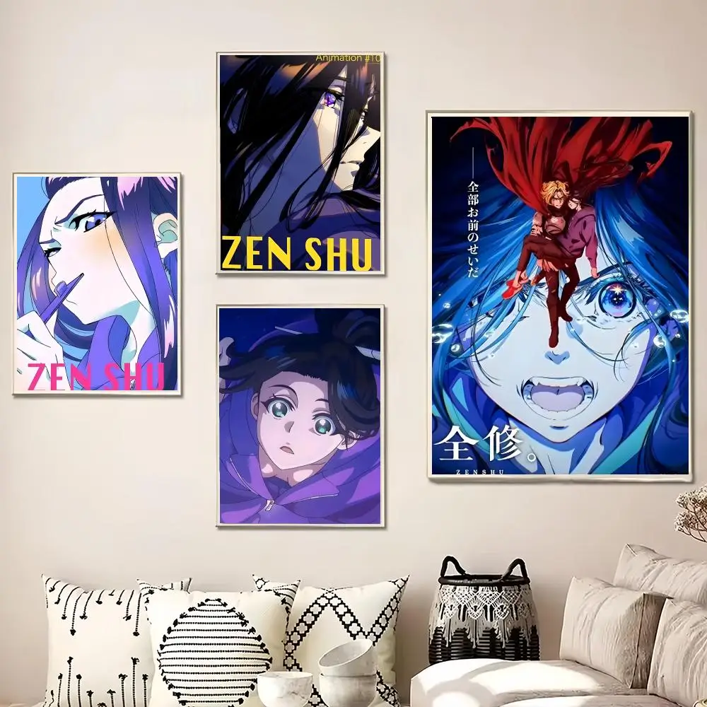 Anime Z-Zenshu Painting Calligraphy Canvas Poster Wall Art for Living Room Bedroom Cafe Decor Gift