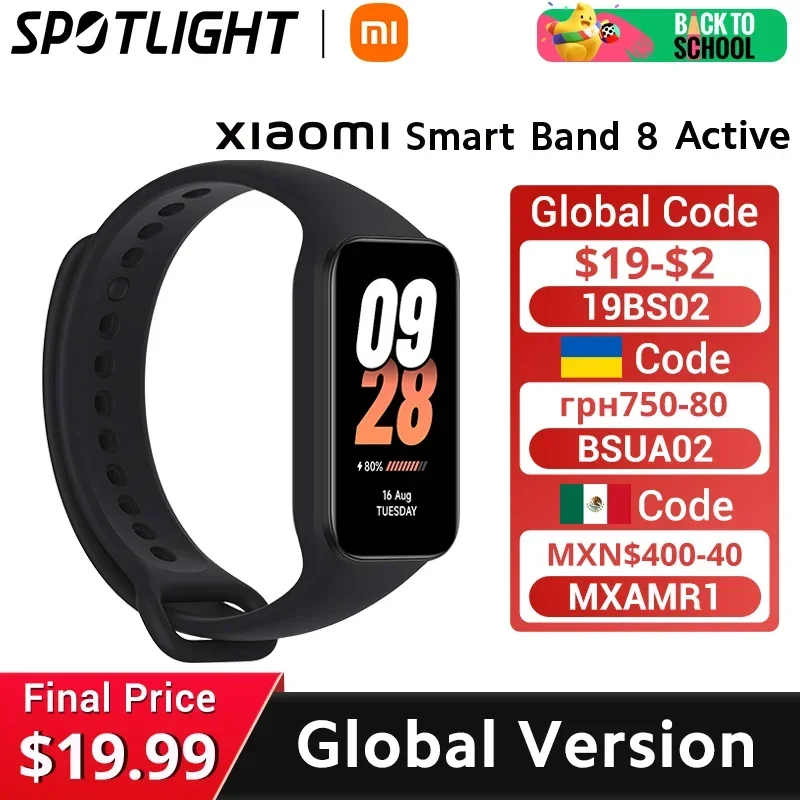 

[Мировая премьера] Глобальная версия Xiaomi Smart Band 8 Активный Smartband Монитор кислорода в крови Экран 1,47 дюйма Срок службы батареи 14 дней