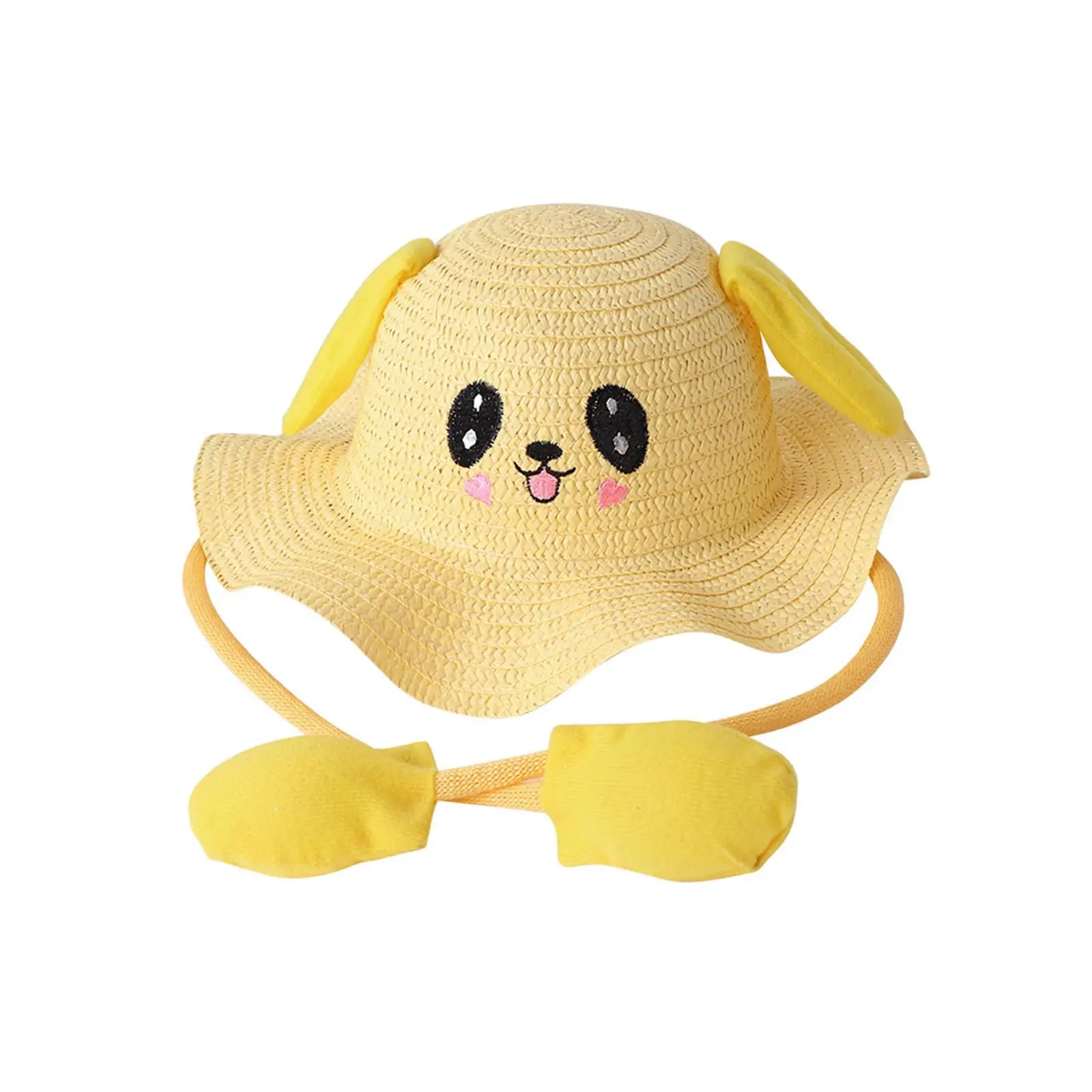 Rabbit Ear Sunshade Straw Hat with Ears Moving Jumping Pop up Photo Props Beach Hat for Outdoor Vocations Trips Parties Beach