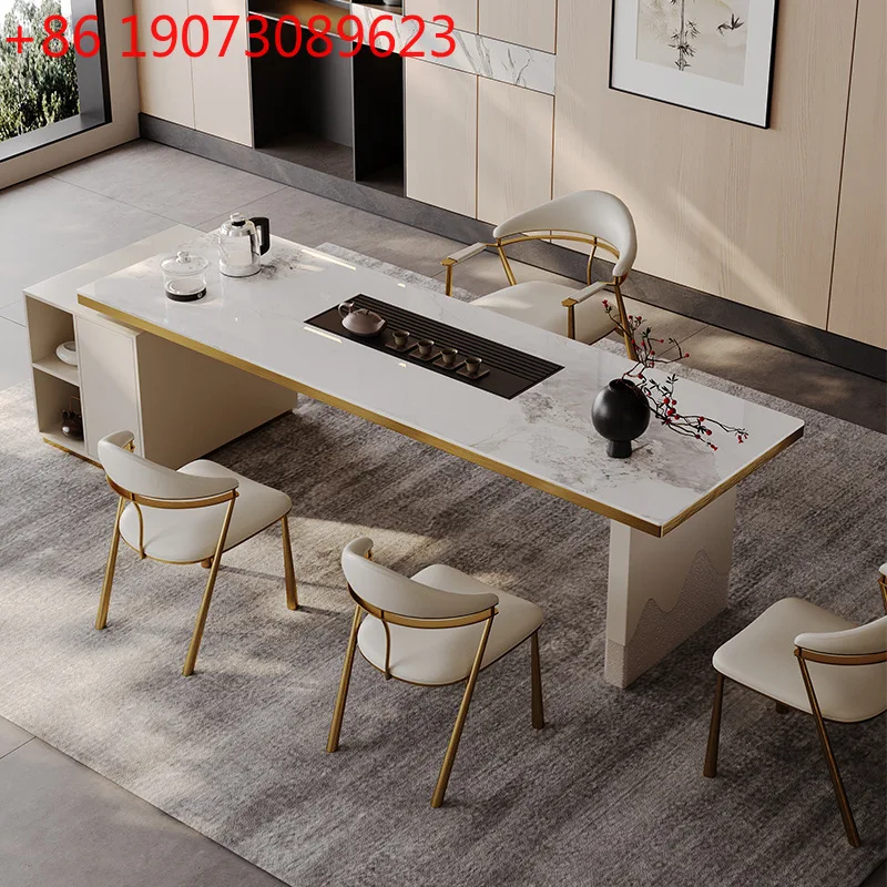 

Light luxury tea table, modern simple villa living room, large board tea table, high-end kettle integrated tea table
