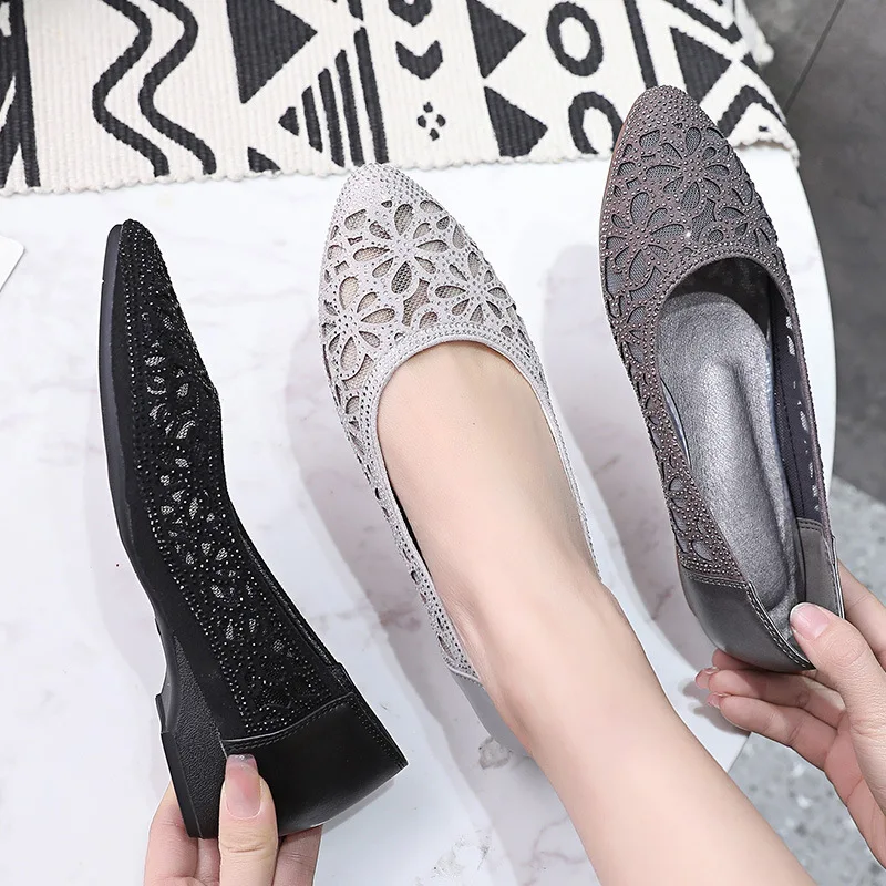 GKTINOO Frühling Sommer Mode Hohl Echtes Leder Pumpen Frauen Schuhe Med Heels Platz Ferse Mesh Damen Büro Schuhe Kristall