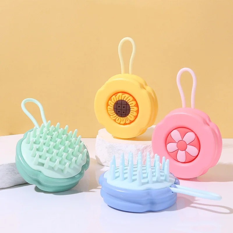 

Silicone Shampoo Comb Dandruff Removal Itching Relieving Scalp Massage Brush Flower Style Hhanging Hair Wash Brush Accessories