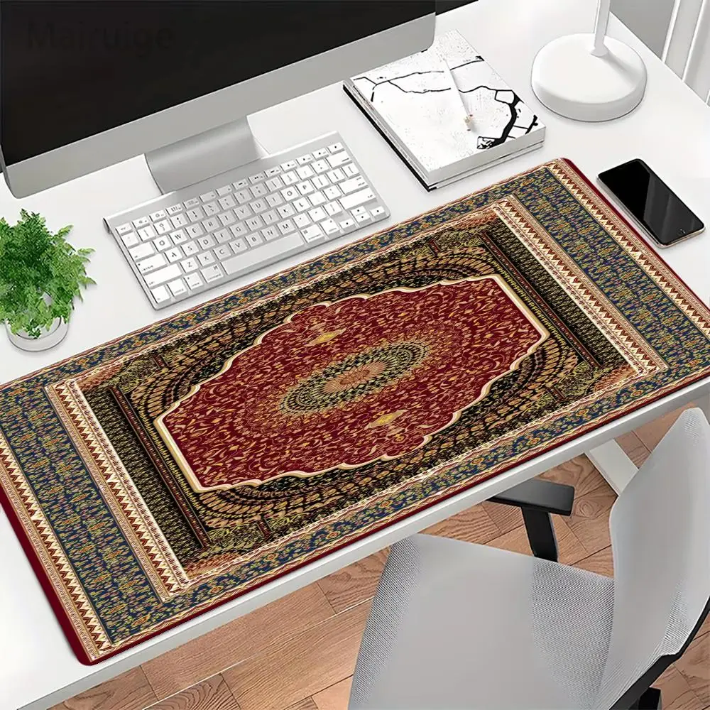 Black Gold Round Flower Center Rug Gaming Desk Mat Palace Retro Style Durable Hemmed Edge Precise Control Non-Slip Mouse Pad