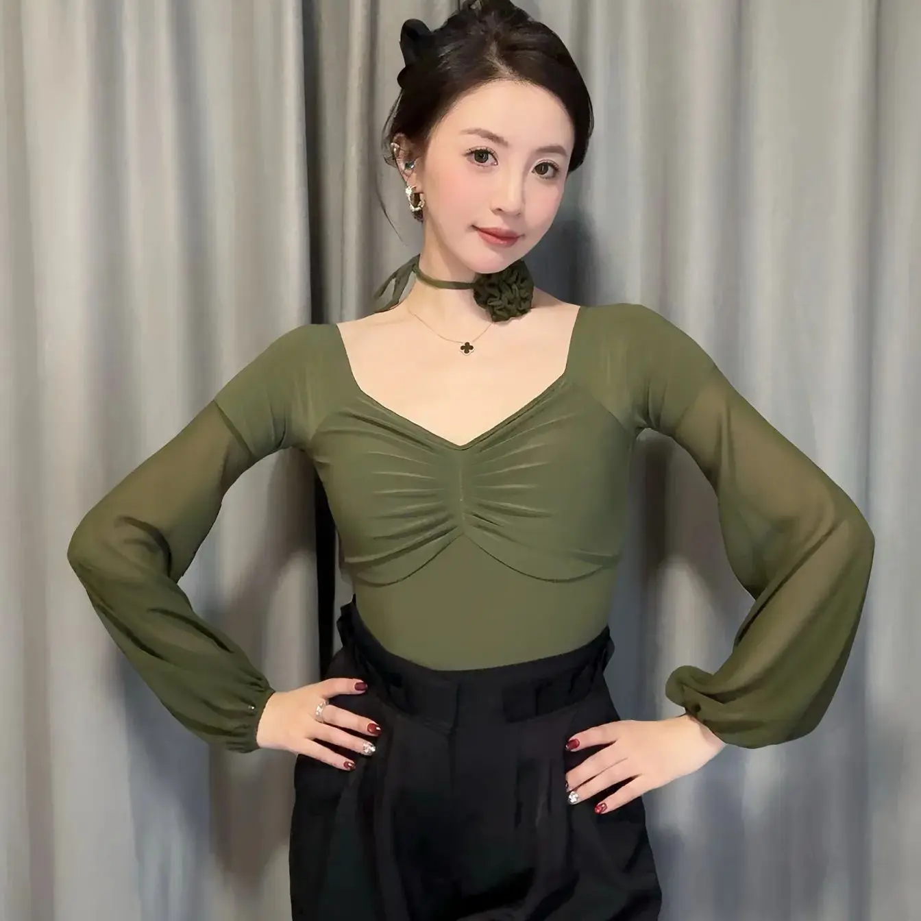 Adulto sexy fora do ombro superior roupas de dança moderna para mulheres valsa chacha rumba tango trajes de dança de salão latino usar dn22295