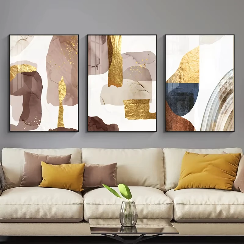 Abstract Marble Brown Gold Foil Canvas Print Paintings Poster Morden Wall Art Pictures on Canvas Living Room Office Home Decor
