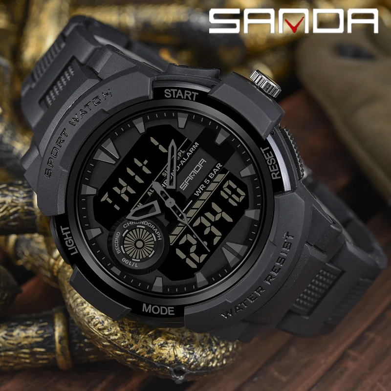 SANDA Top Brand G-Style Military Watch Men LED Digital Sports Stopwatch Watches Man Waterproof Electronic Quartz Wristwatch Mens