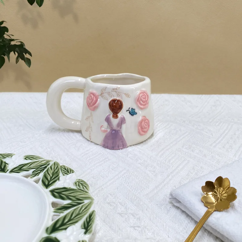 3D Girl Back Design Cute Ceramic Coffee Mug for Tea Time Pink Aesthetic Cup
