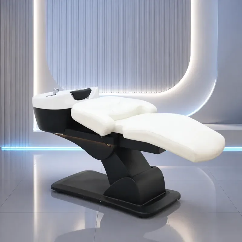 Electric Flush Bed with Seat Lift Backrest Angle Adjustment Rotatable Seat Three Motor Head Treatment Shampoo Bed for