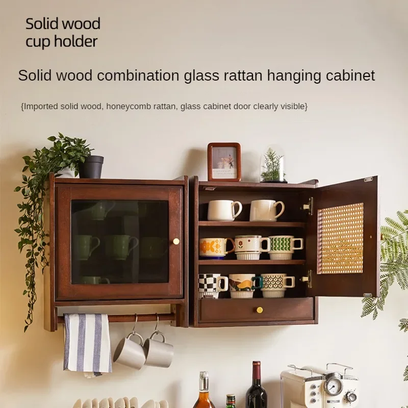 Nordic Solid Wood Hanging Cabinet Multi-functional Storage Rack Wall Hanging Cup Stand Living Room Kitchen