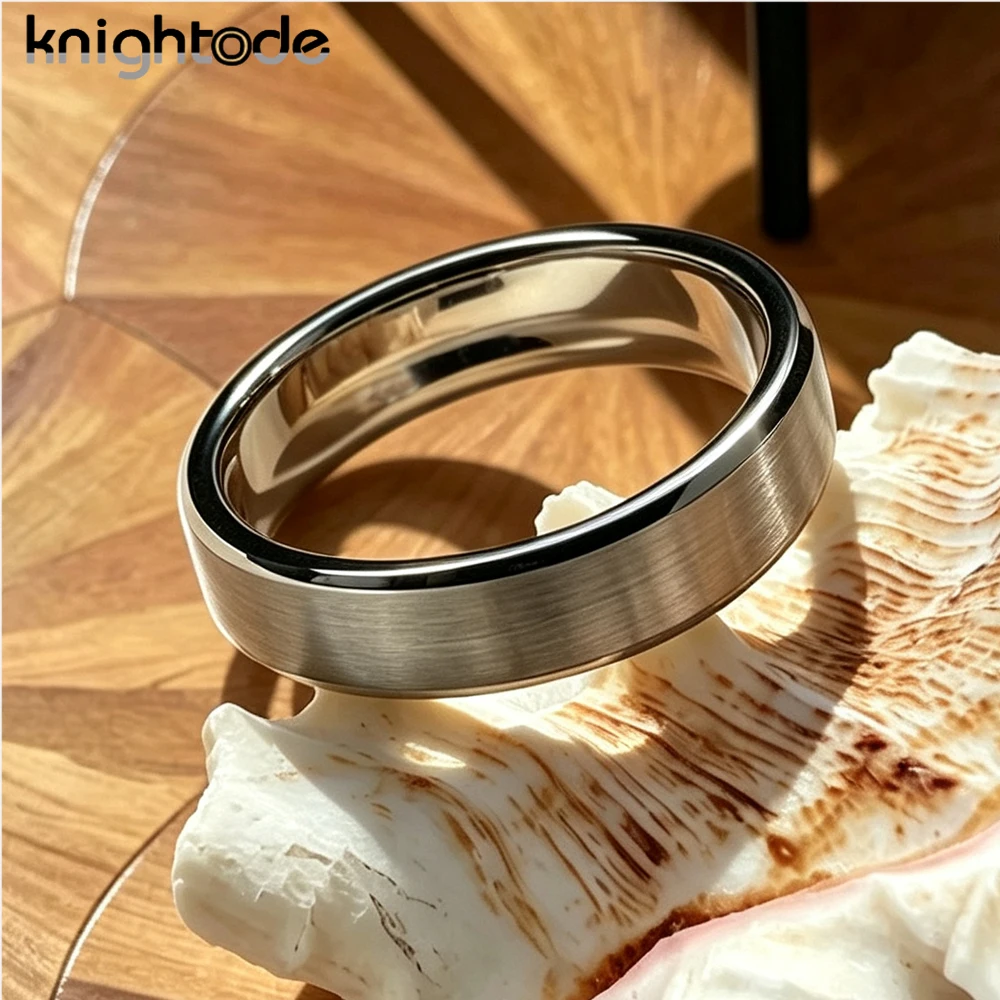 4mm Silvery Tungsten Carbide Wedding Ring for Women Beveled Edges Brushed Surface Comfort Fit Pinky Anniversary Jewelry