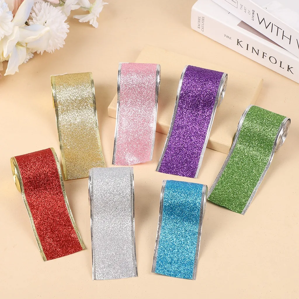 5cm Width Glitter Fabric Ribbon 10 Yards Per Roll Shiny Ribbon for 2027 Christmas Decoration Gift Wrapping DIY Crafts