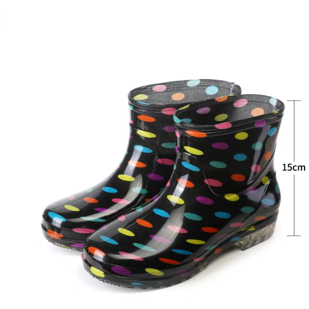 Short Tube Women's Rain Shoes Crystal Flower Cloth Fashionable Rubber Shoes Kitchen Anti Slip Waterproof Boots Garden Shoes