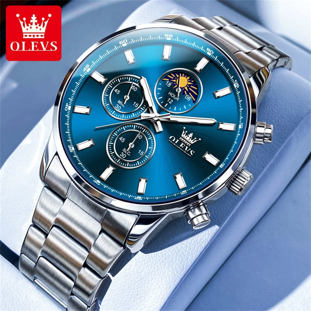 OLEVS 2902 Mens Watch Casual Fashion Simple Original Wristwatch For Men  Waterproof Luminous Three Small Dial Reloj Box