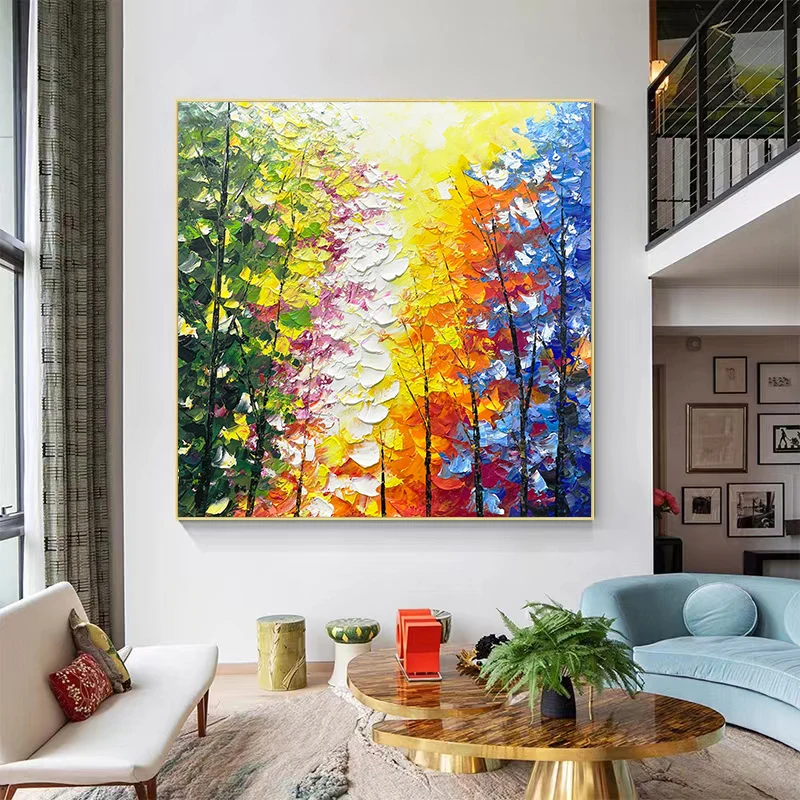 Hand-painted Abstract Oil Painting Maple Forest Living Room Dining Room Bedroom Wall Art Canvas Decorative Painting Frameless