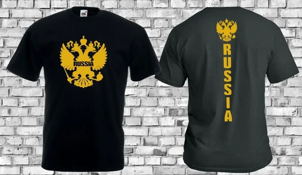 Russian Double-headed Eagle Emblem Russia Gift T-Shirt 100% Cotton O-Neck Short Sleeve Summer Casual Mens T-shirt Streetwear